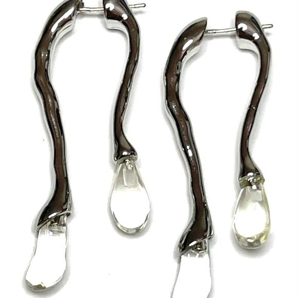 Front Back Double Drop Earrings Clear Lucite Silver Alexis Bittar STYLE S25 - Picture 2 of 3